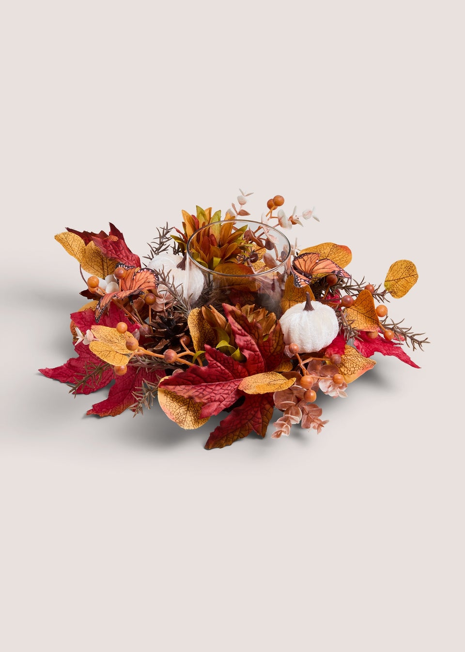 Orange Pumpkin Leaf Candle Wreath