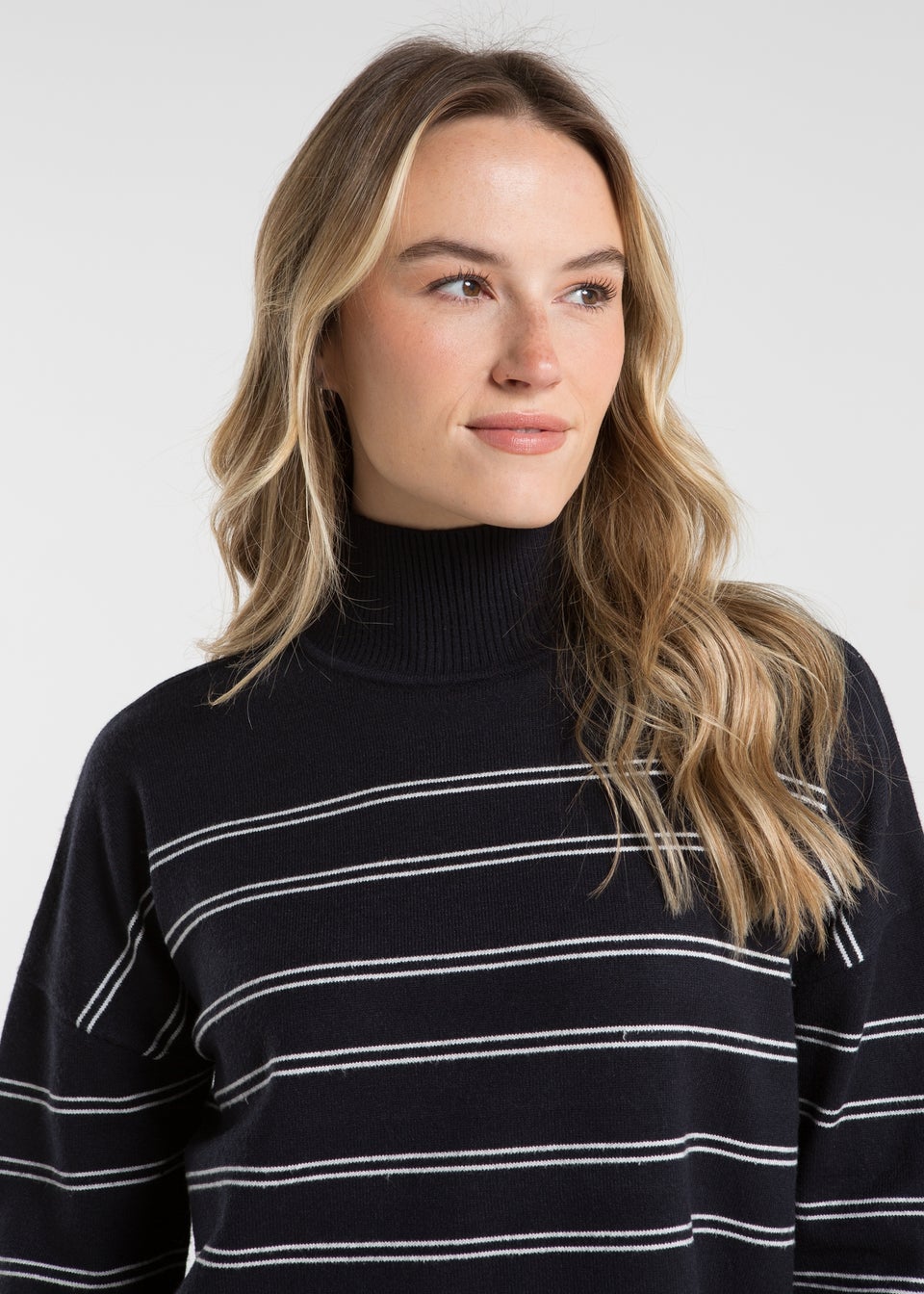 French Connection Navy High Neck Striped Jumper Dress
