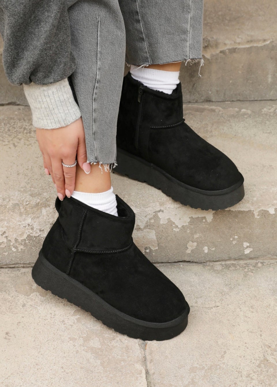 Linzi Cammie Black Faux Suede Platform Ankle Boot