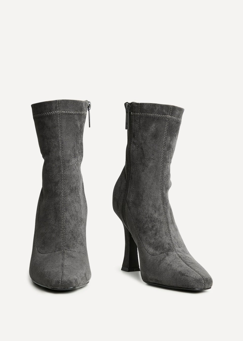 Linzi Lovato Grey Faux Suede Square Toe Heeled Sock Boot