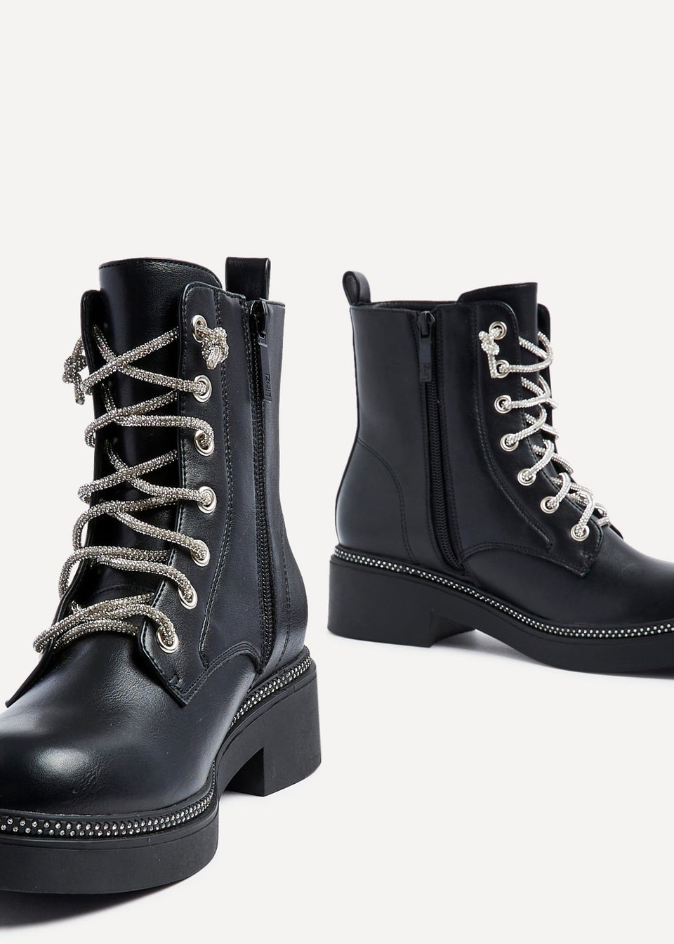 Linzi Lacey Black Faux Leather Military Style Boot