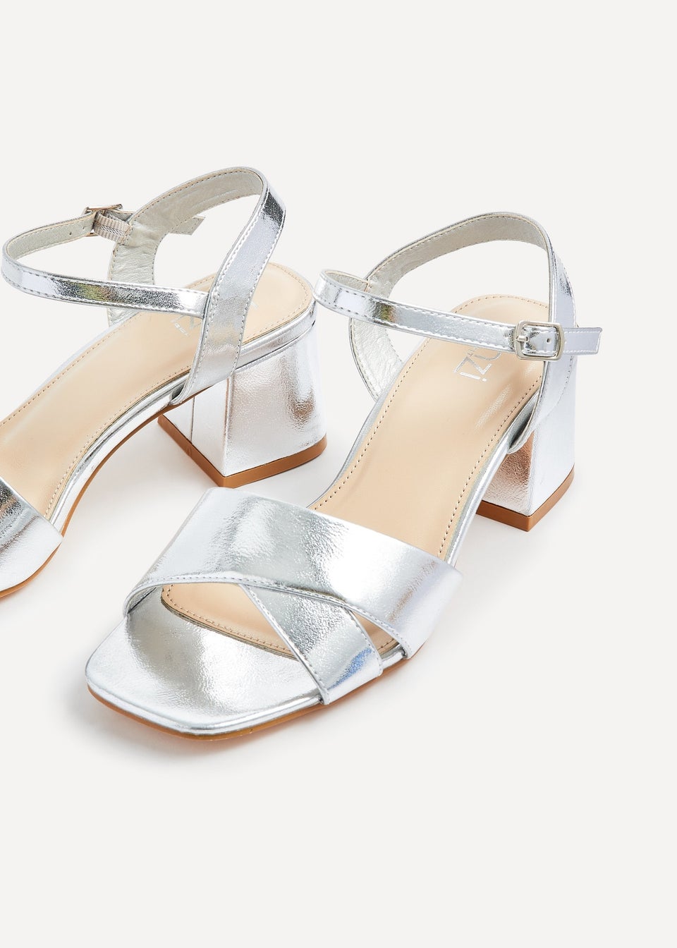 Linzi Vivian Wide Fit Silver Faux Leather Block Heeled Sandals