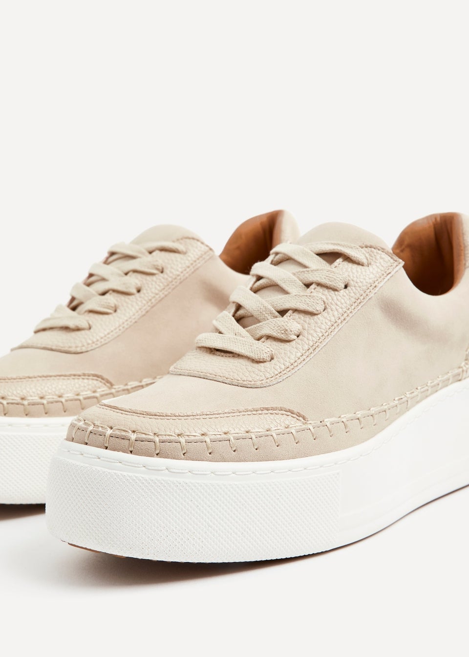 Linzi Harlem Sand Faux Suede And Leather Mix Platform Trainer