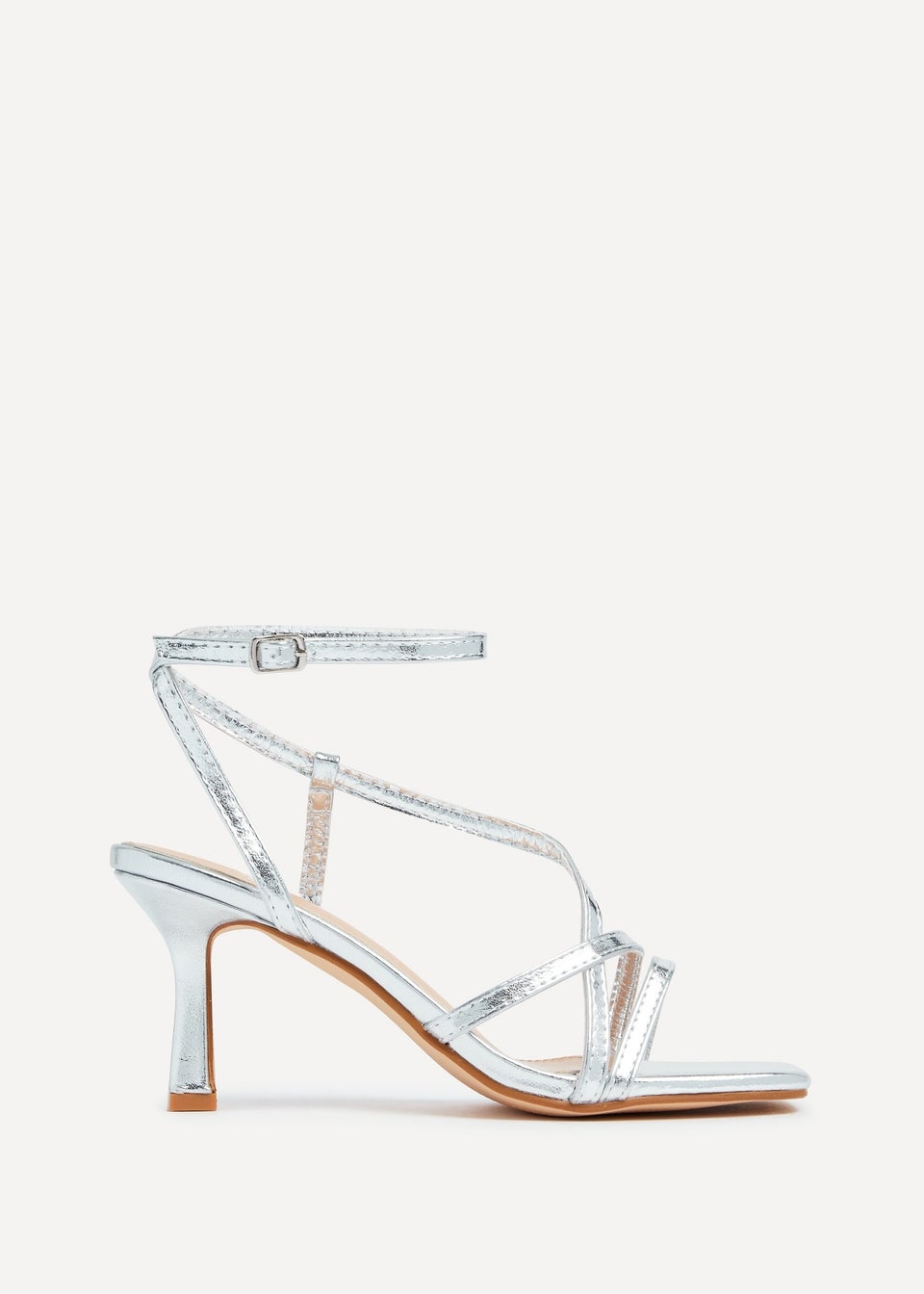 Linzi Ella Silver Faux Leather Strappy Square Toe Heeled Sandal