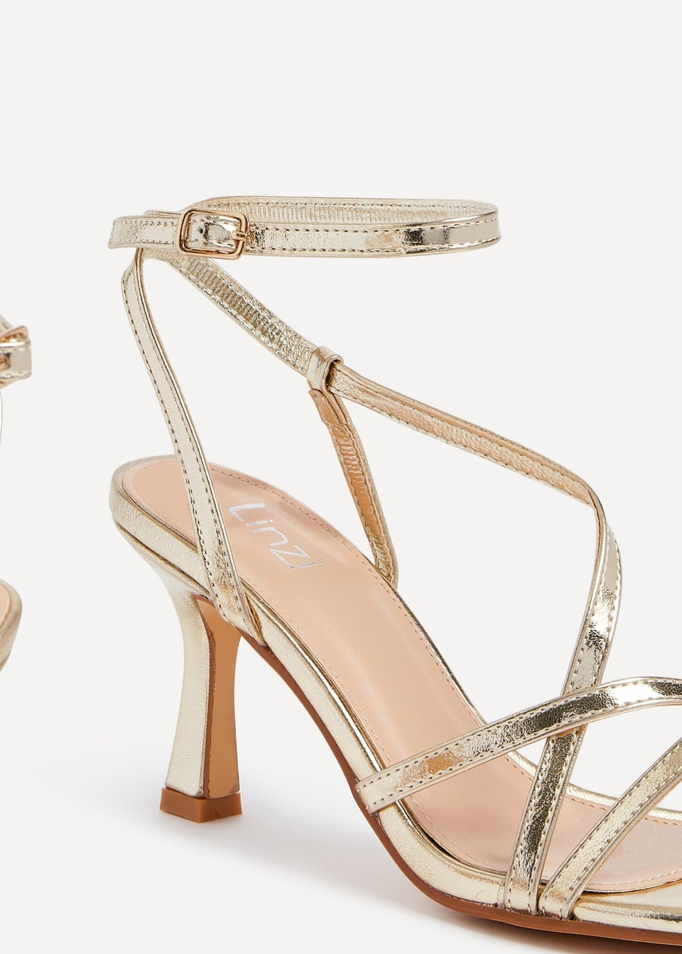Linzi Ella Gold Faux Leather Strappy Square Toe Heeled Sandal