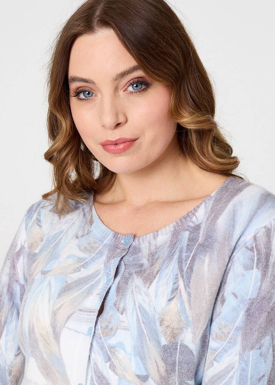 Izabel London Blue Feather Print Long Sleeve Knit Top
