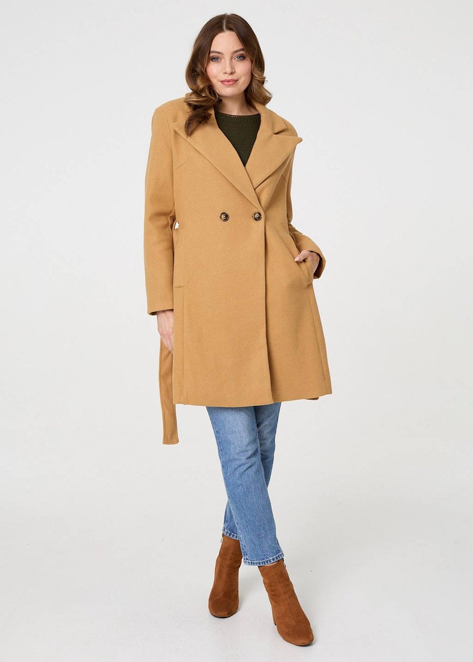 Izabel London Brown Tie Waist Longline Trench Coat