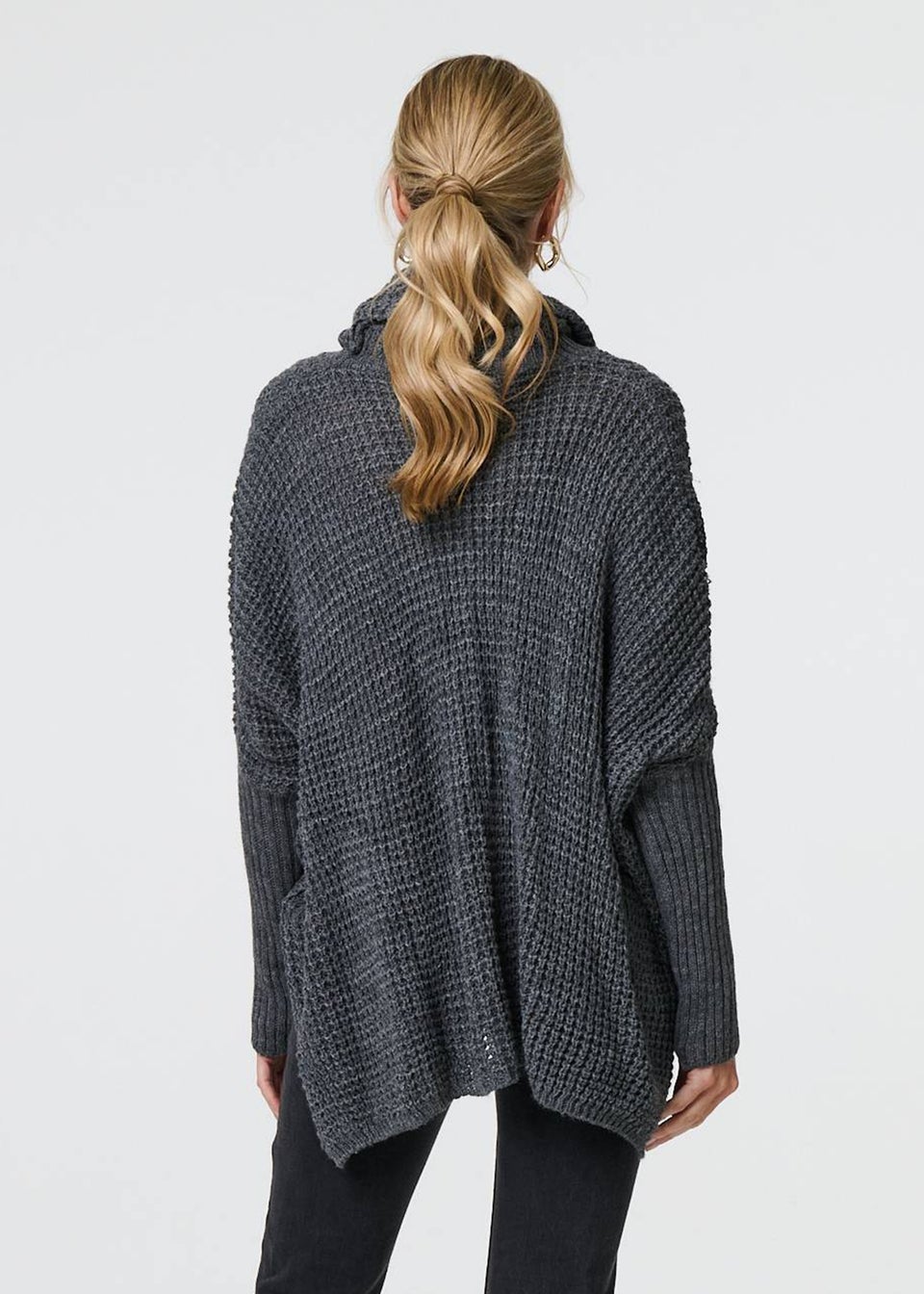Izabel London Grey Graphic Print Metallic Roll Neck Jumper