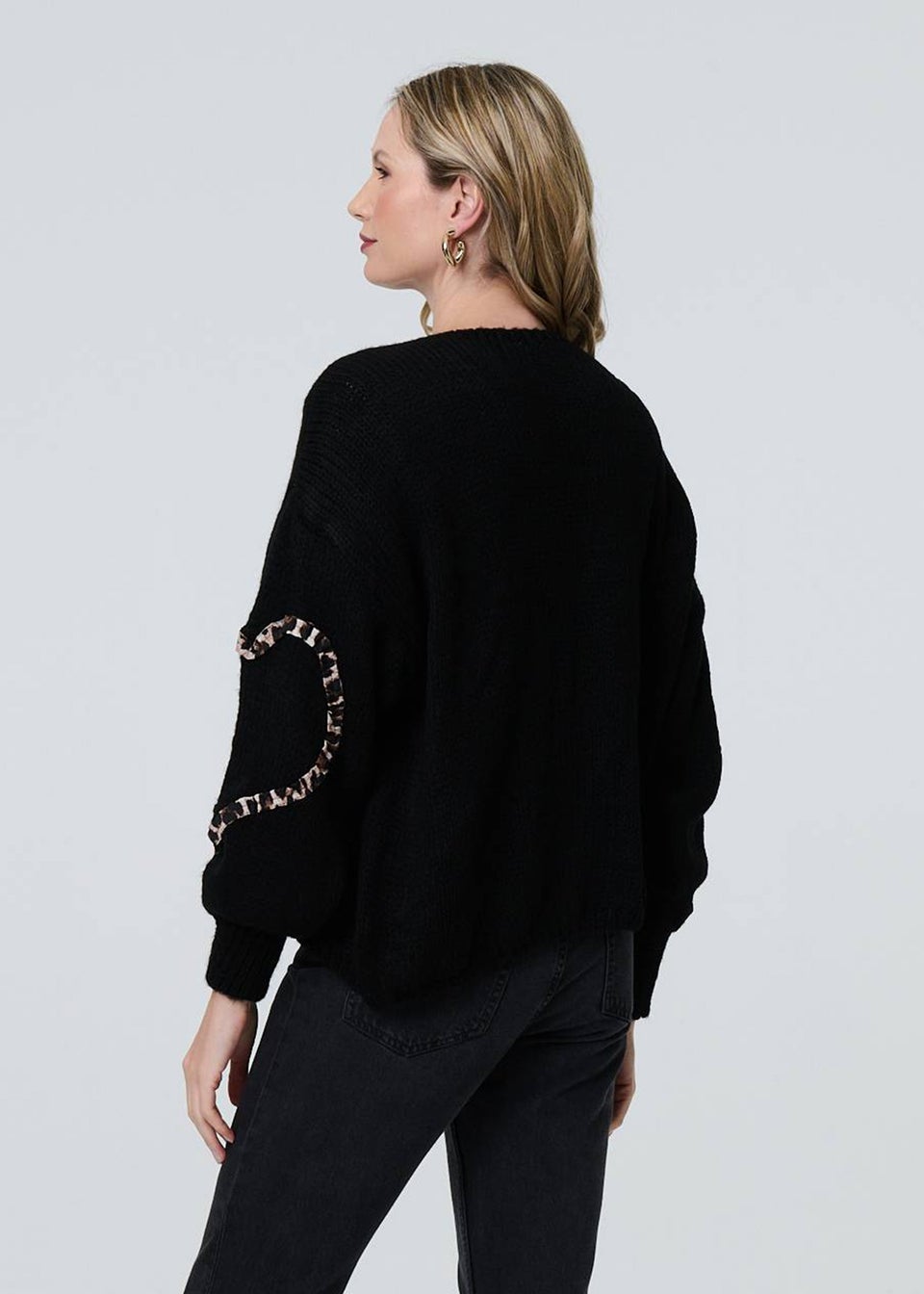 Izabel London Black Animal Print Trim Tie Front Cardigan