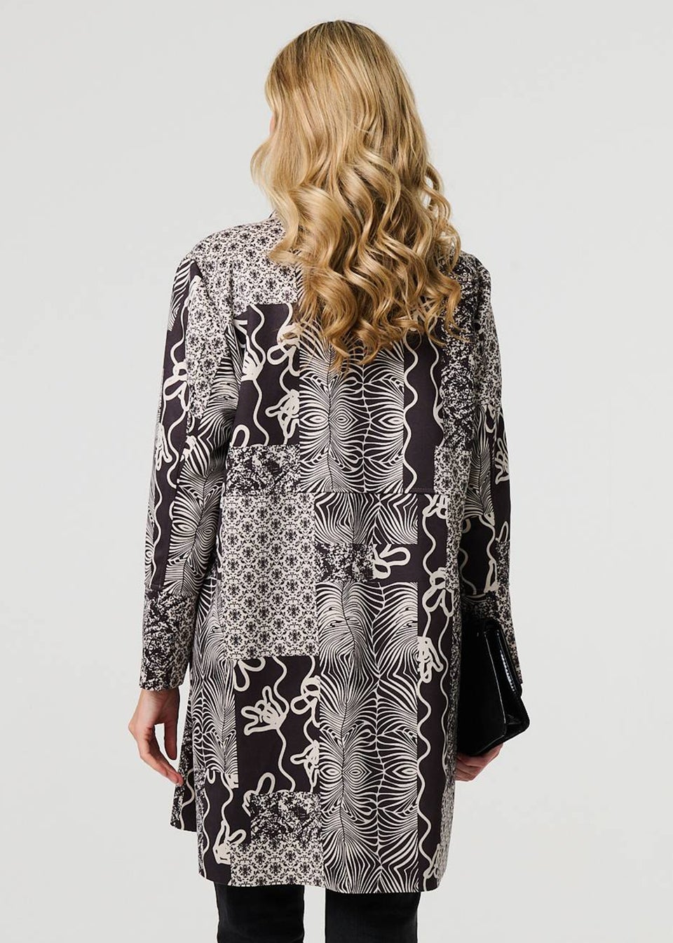 Izabel London Grey Patchwork Print Longline Blazer Jacket