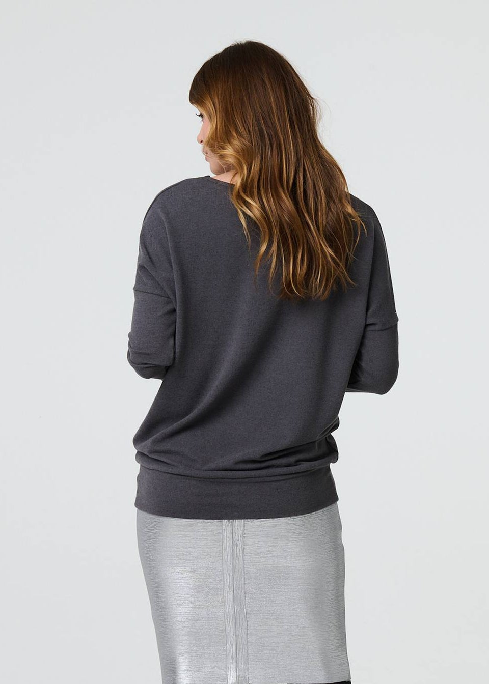 Izabel London Grey Drop Shoulder Relaxed Knit Top