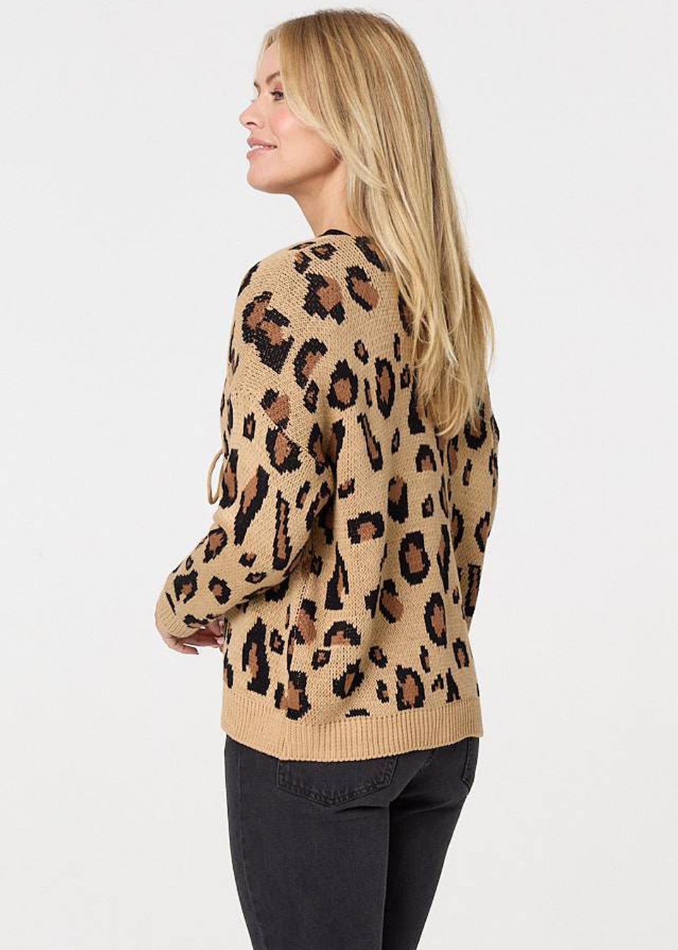 Izabel London Brown Animal Print Tie Front Cardigan