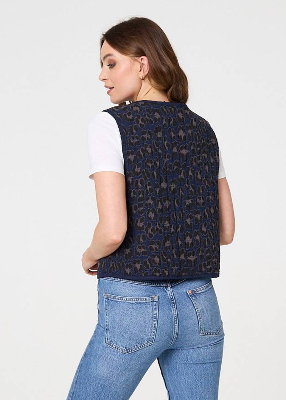 Izabel London Blue Animal Print Sleeveless Tie front Vest