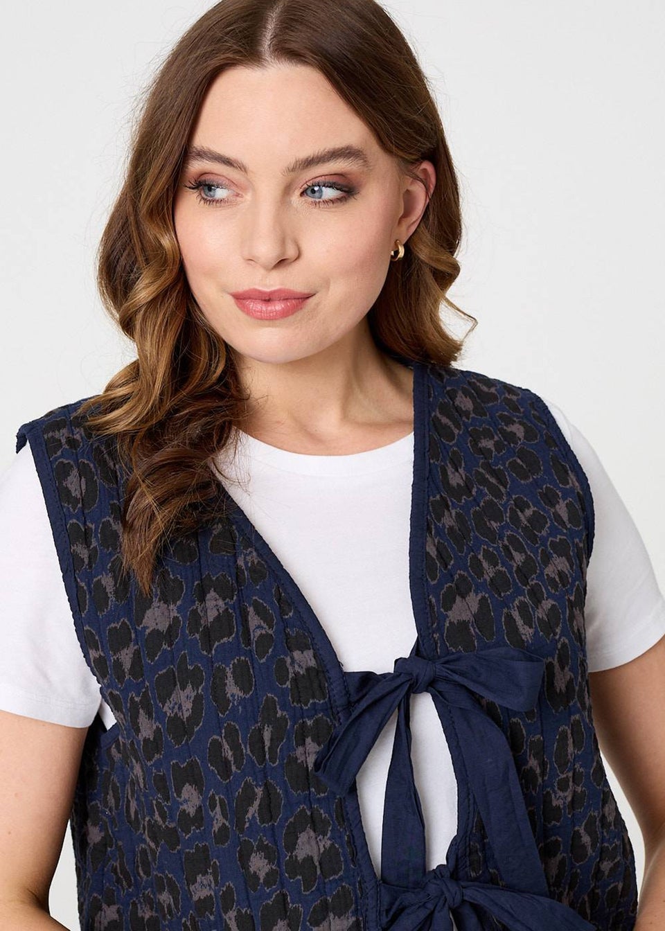 Izabel London Blue Animal Print Sleeveless Tie front Vest
