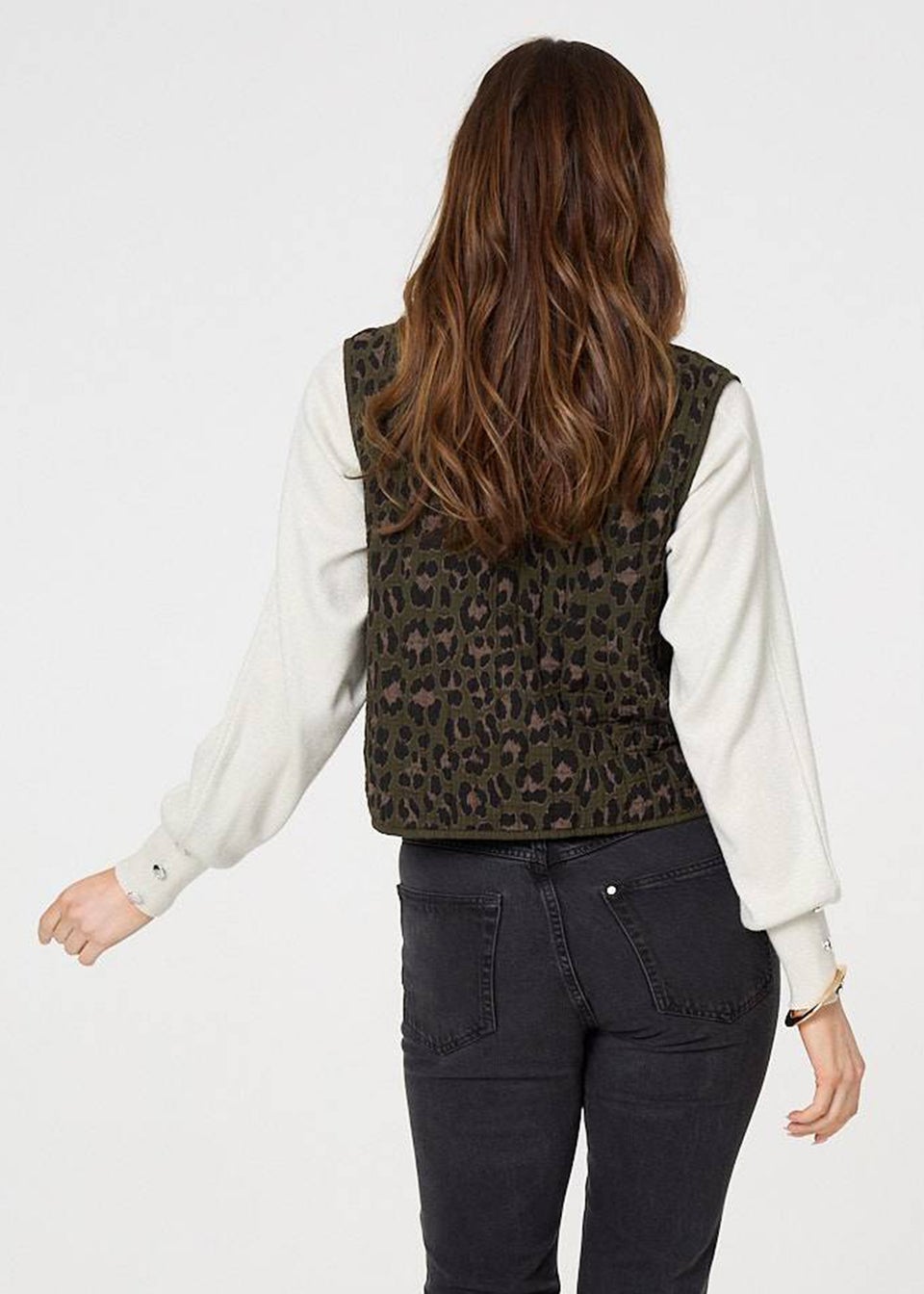 Izabel London Khaki Animal Print Sleeveless Tie front Vest