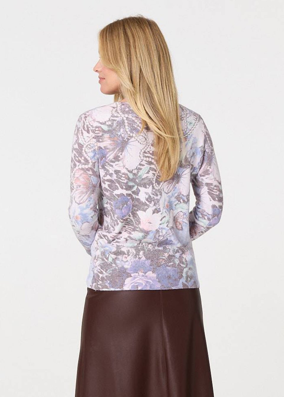 Izabel London Blue Butterfly Print Long Sleeve Knit Top
