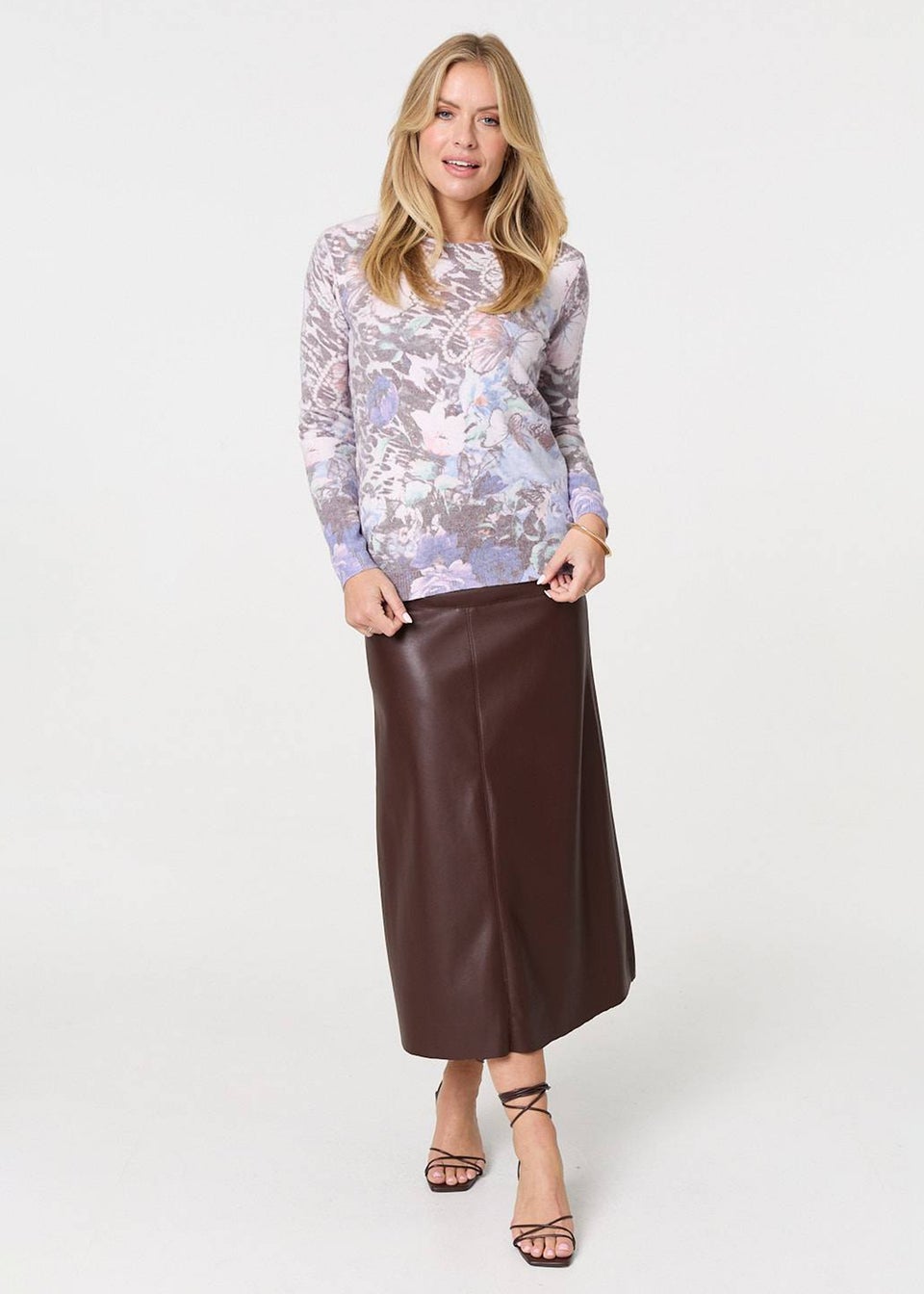 Izabel London Blue Butterfly Print Long Sleeve Knit Top