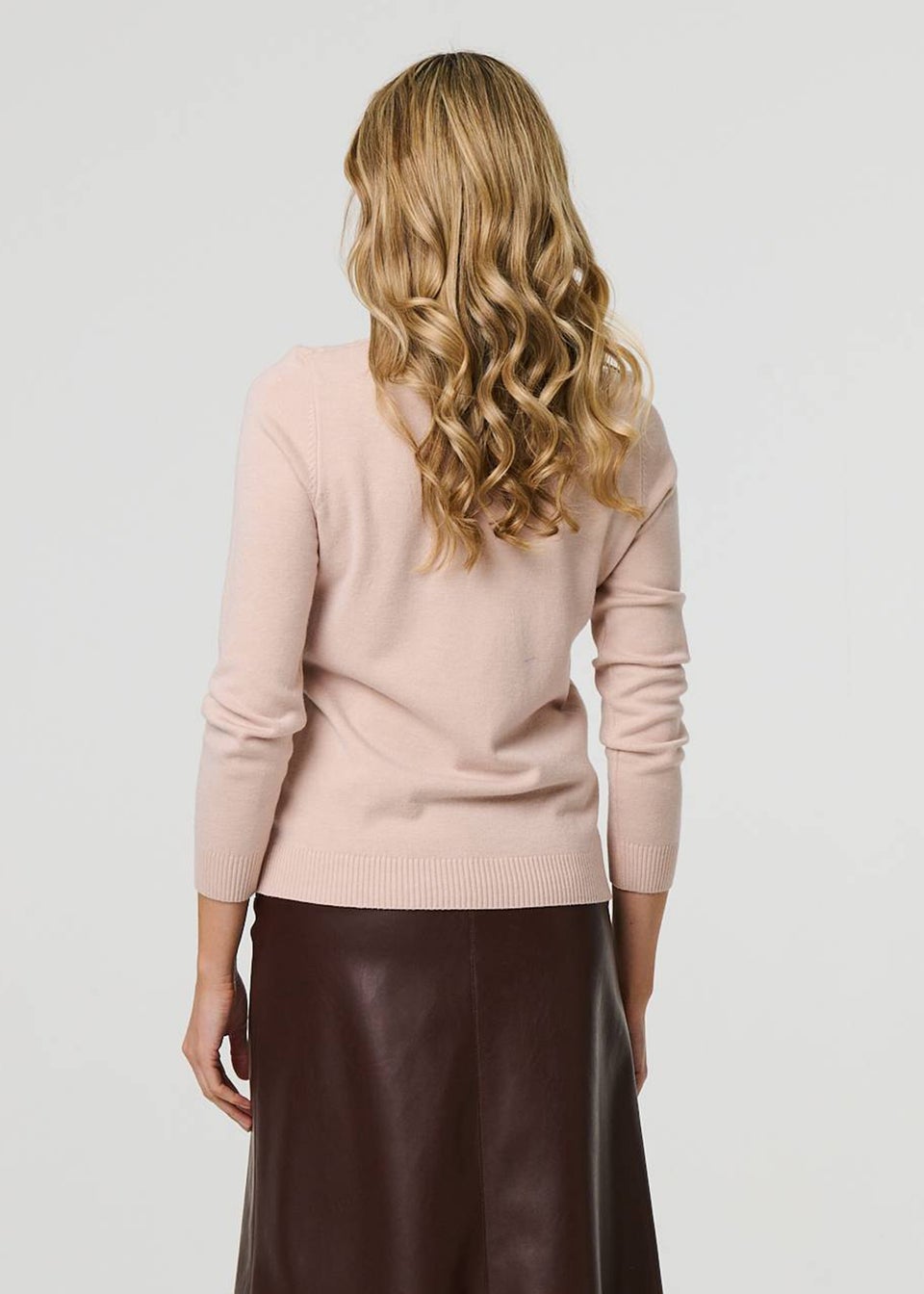 Izabel London Beige Textured Knit Long Sleeve Jumper