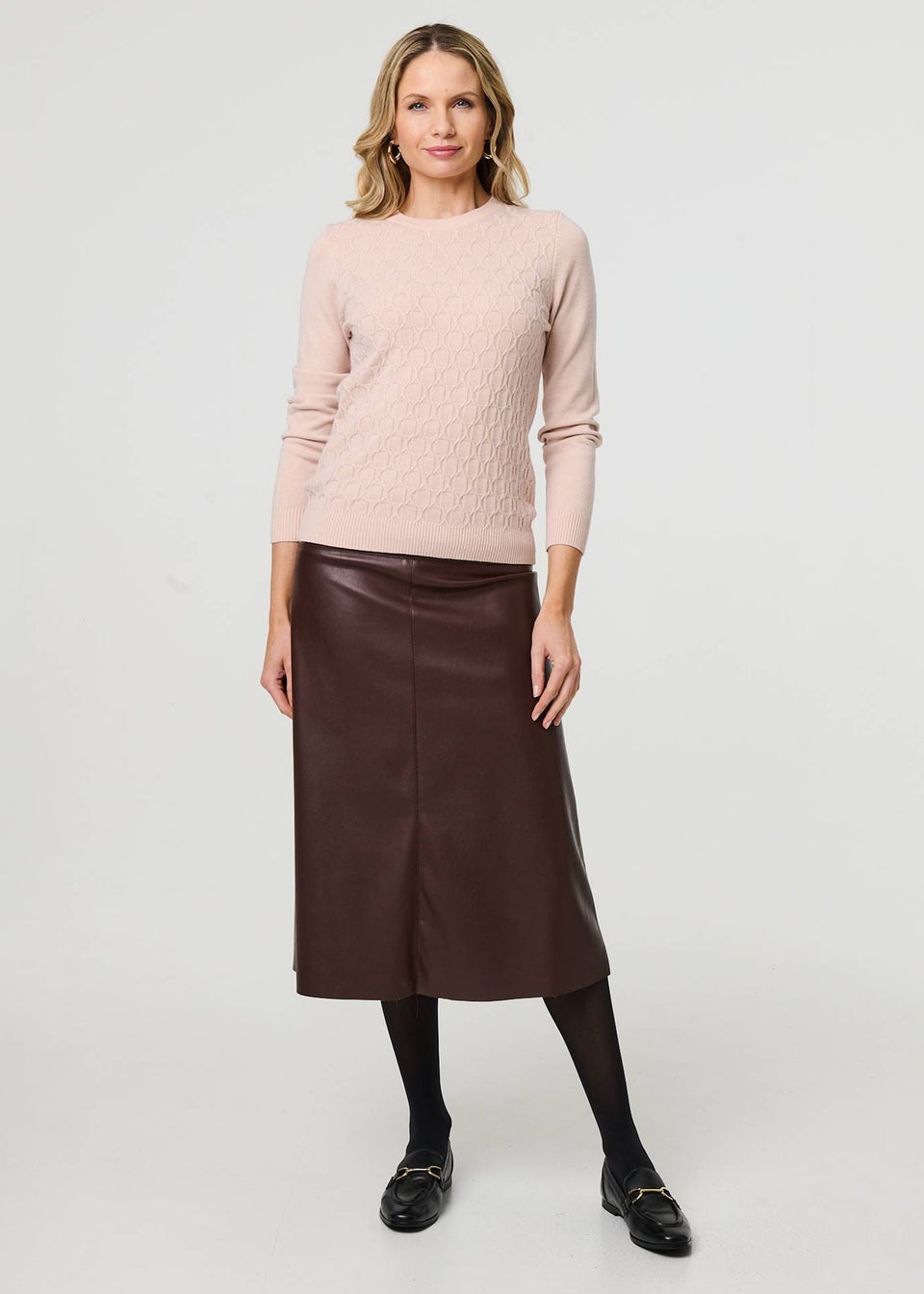 Izabel London Beige Textured Knit Long Sleeve Jumper