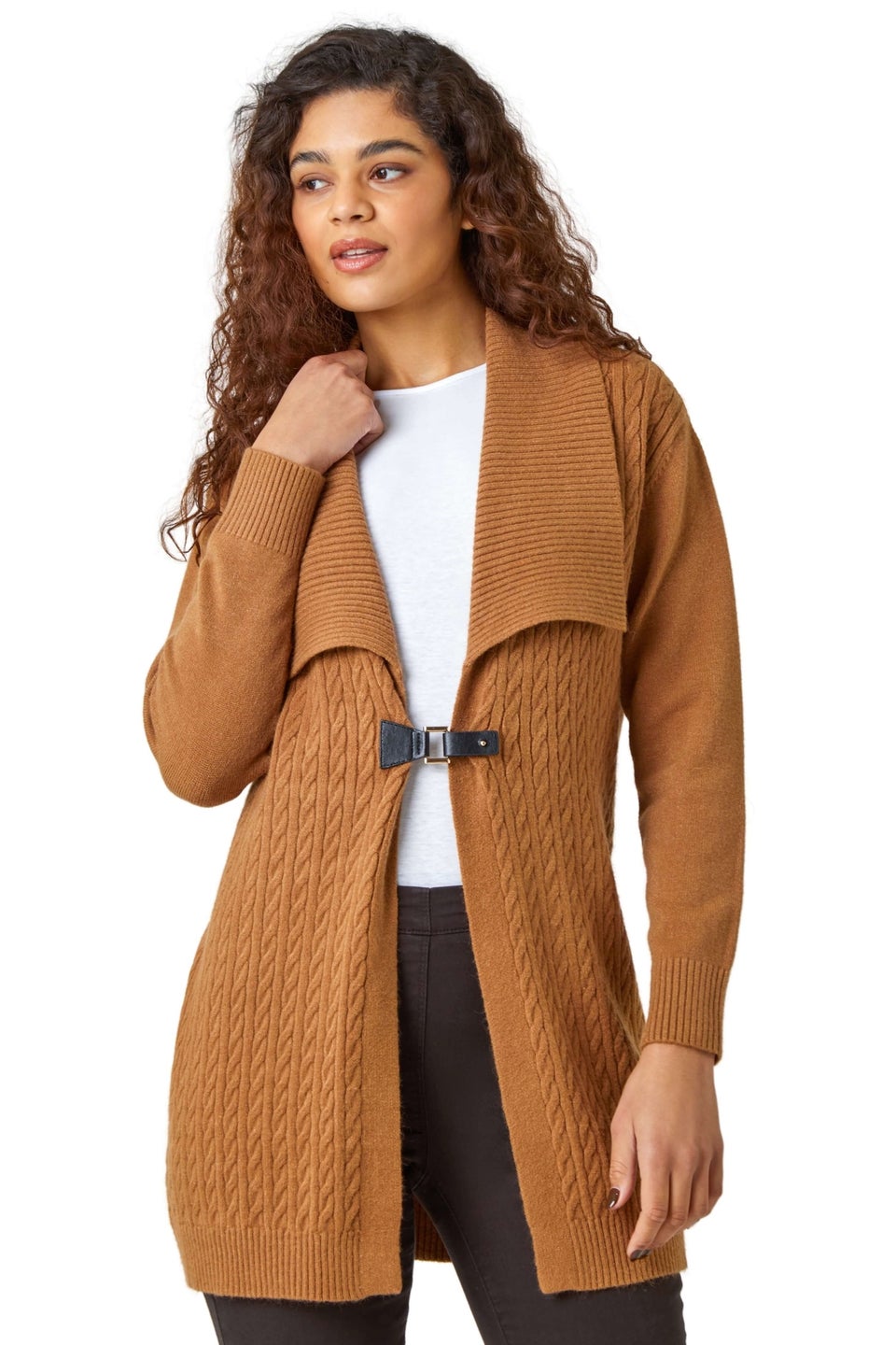 Roman Mocha Collared Cable Knit Cardigan Matalan