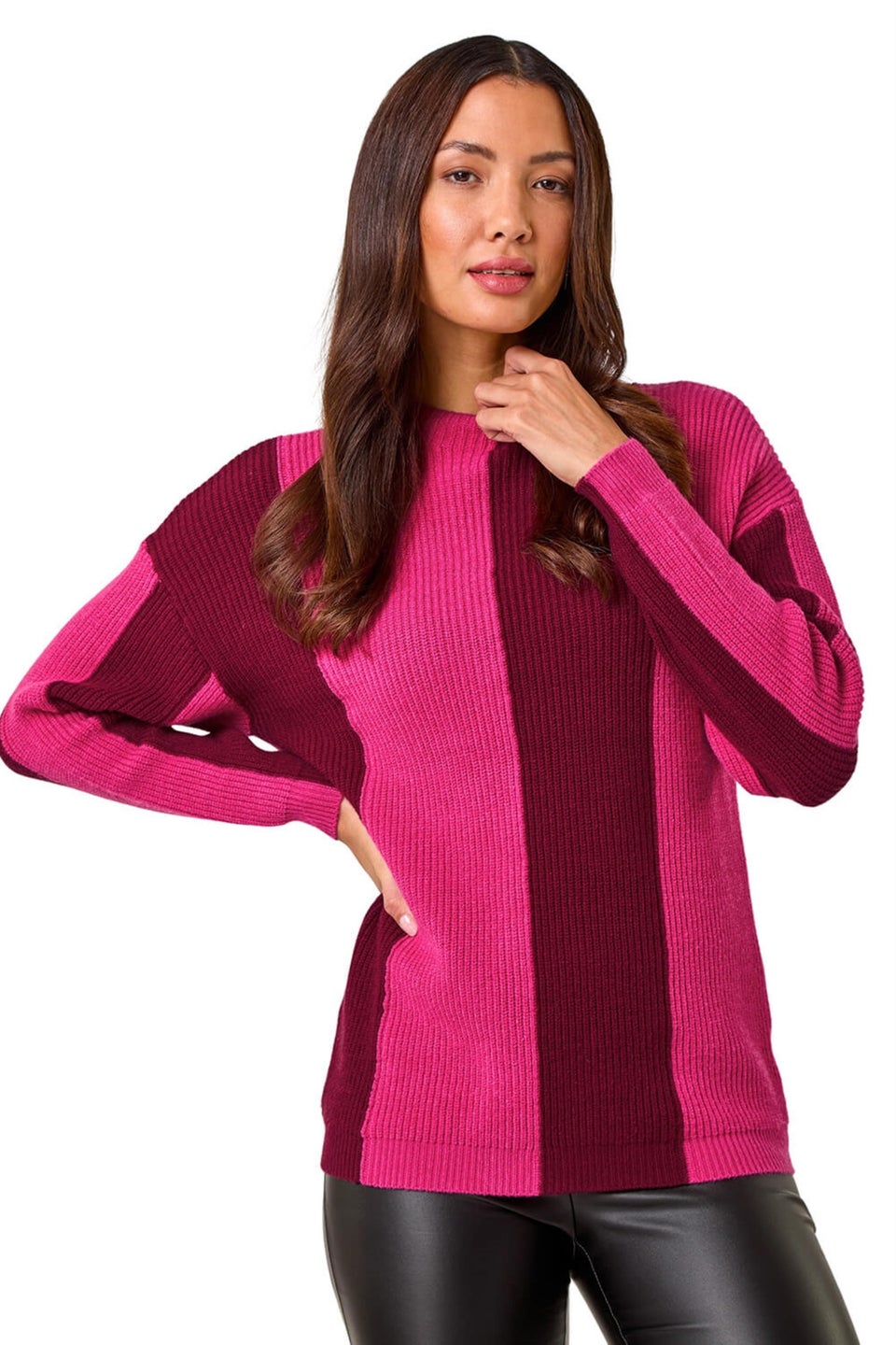 Roman Magenta Colour Block Soft Knit Jumper