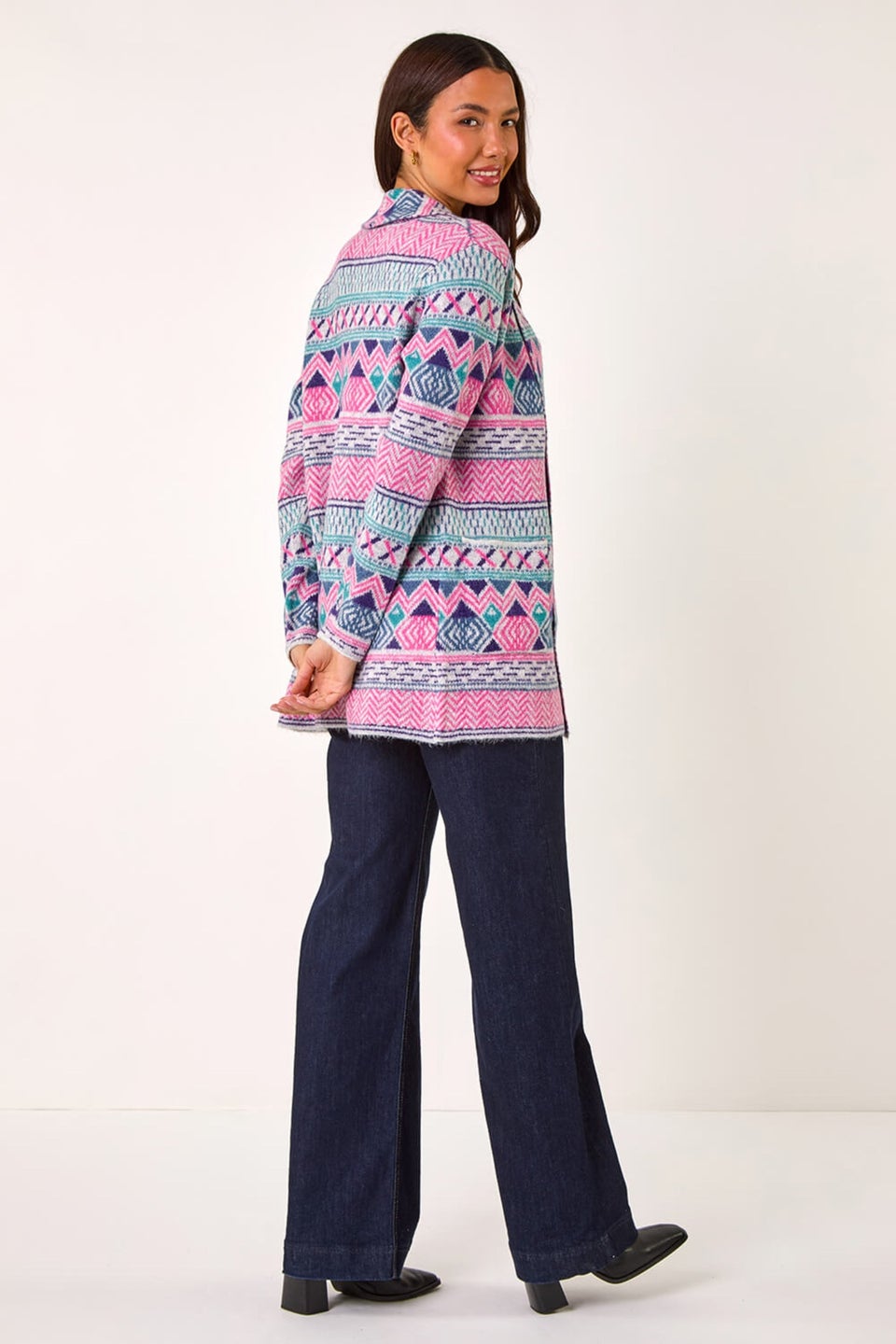 Roman Pale Pink Chevron Pattern Longline Cardigan
