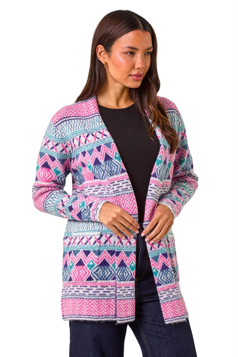 Roman Pale Pink Chevron Pattern Longline Cardigan