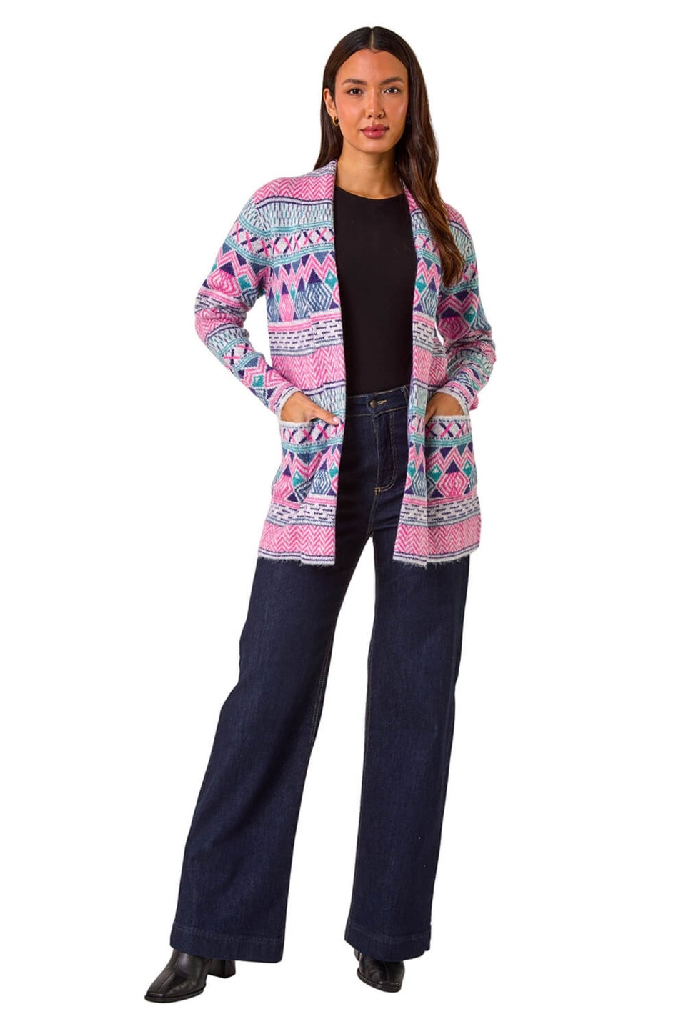 Roman Pale Pink Chevron Pattern Longline Cardigan
