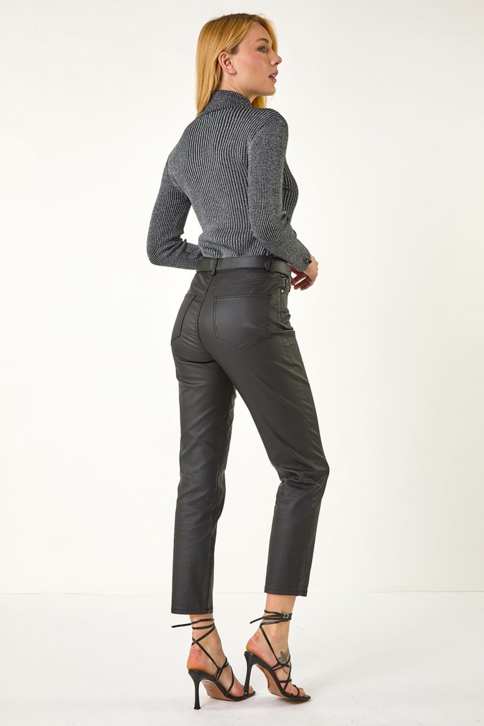 Dusk Grey Roman Stripe Turtle Neck Knit Jumper