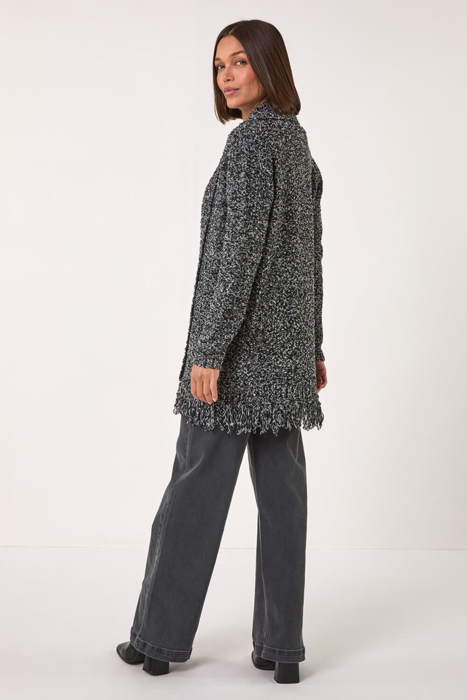 Roman Black Textured Fringe Cardigan