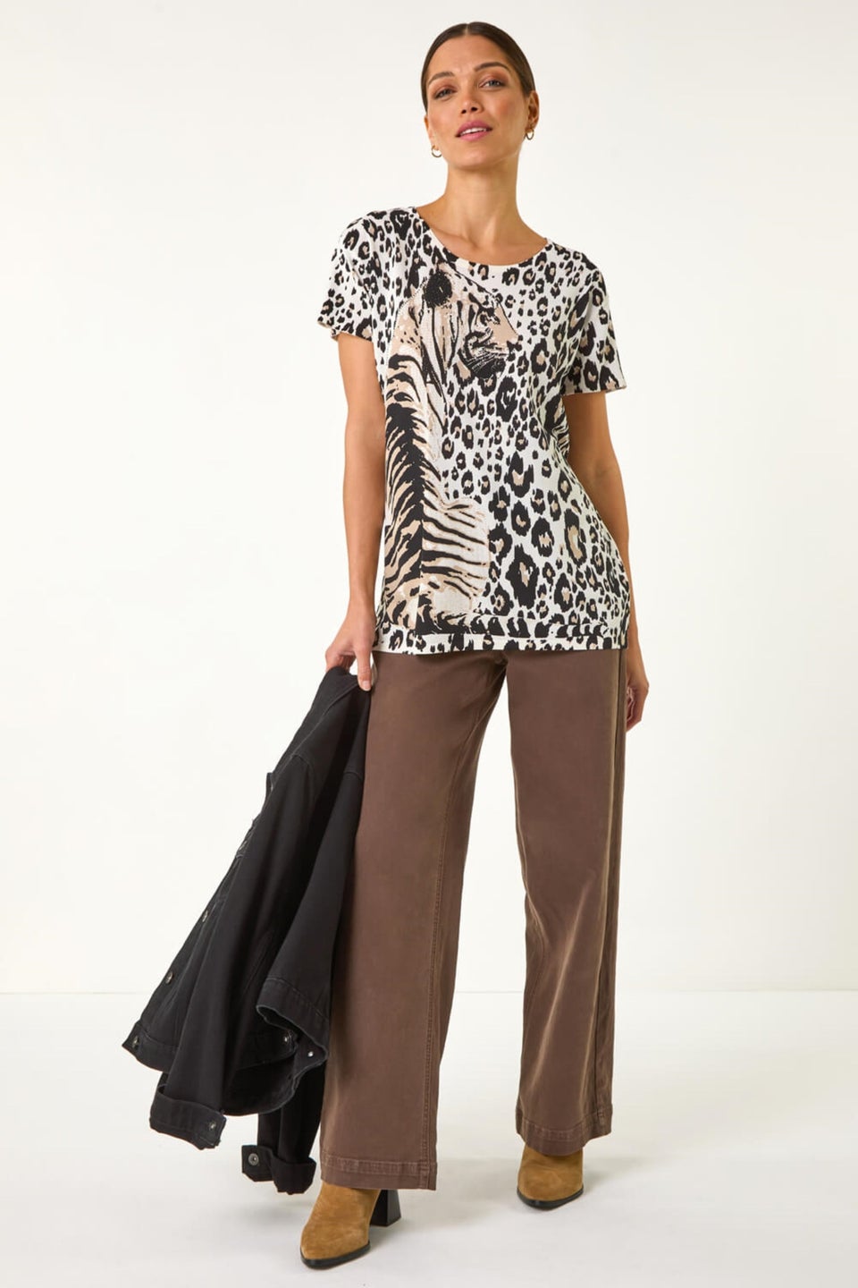 Roman Stone Animal Print Crew Neck Tee