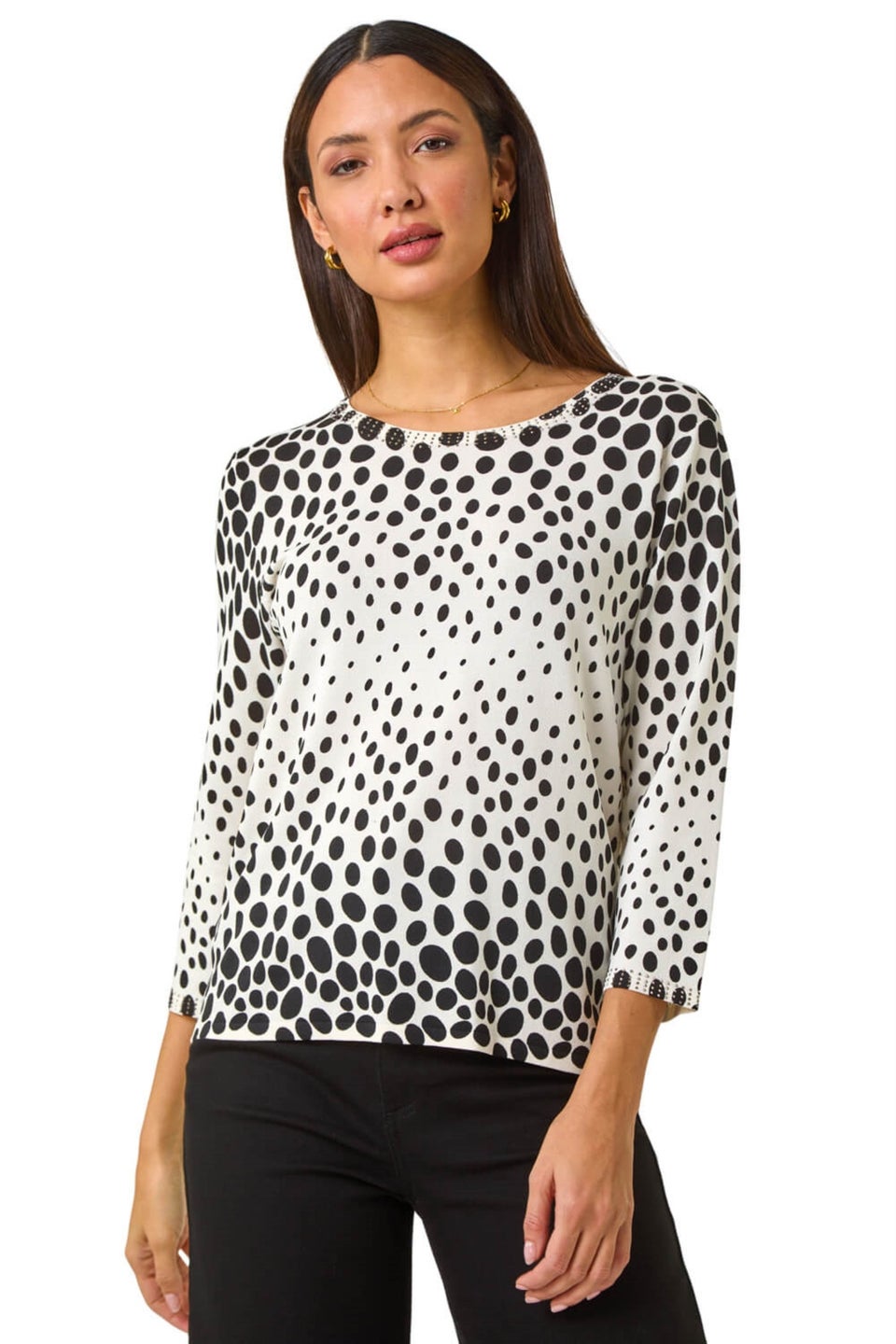 Roman Black Cascade Spot Print Knit Jumper