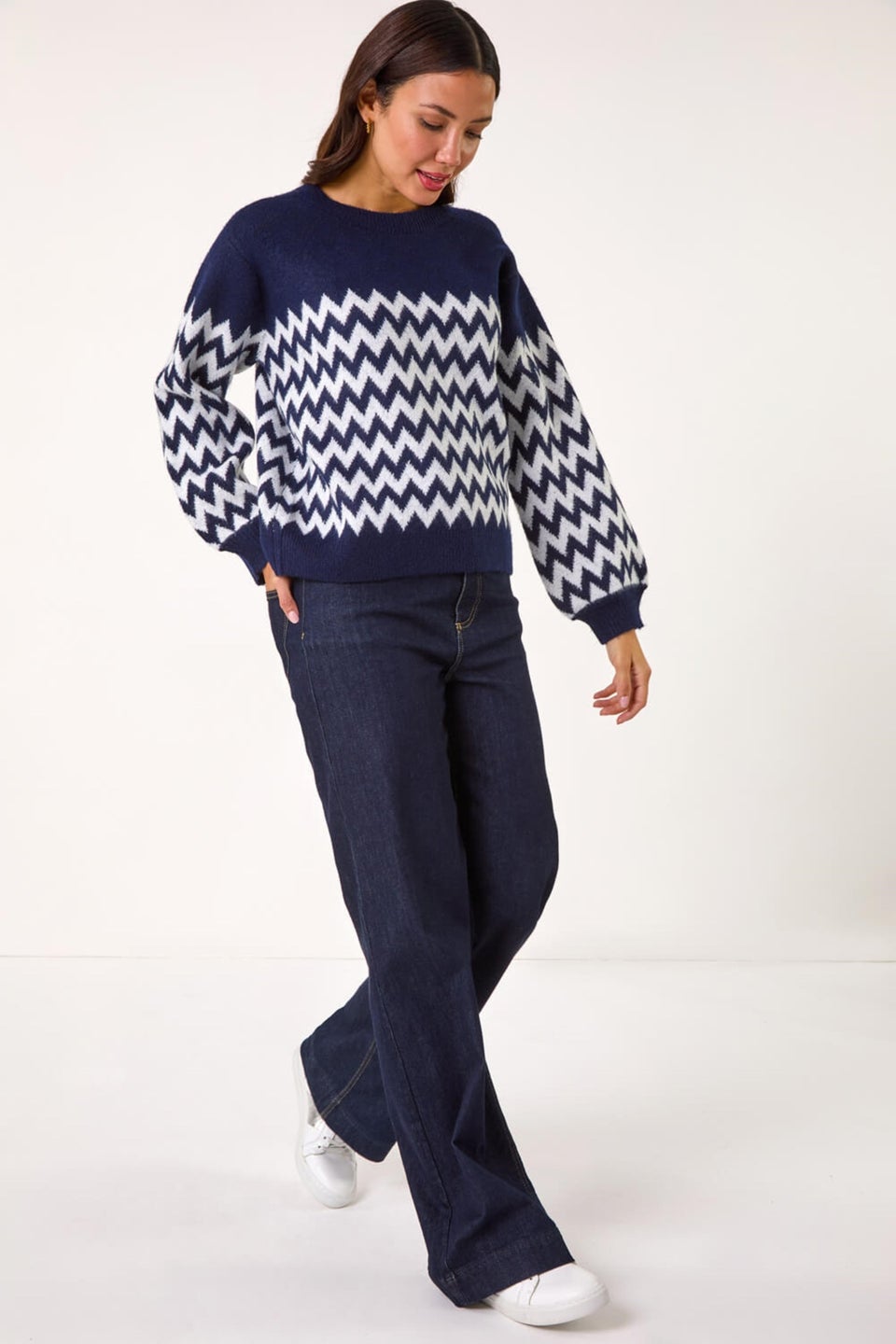 Roman Navy Zig Zag Knitted Jumper