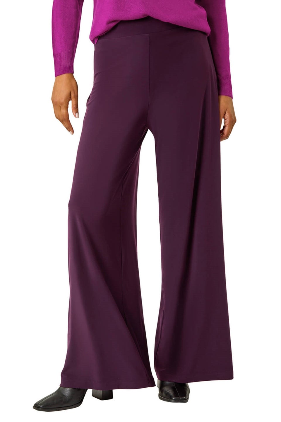 Roman Purple Wide Leg Stretch Trousers