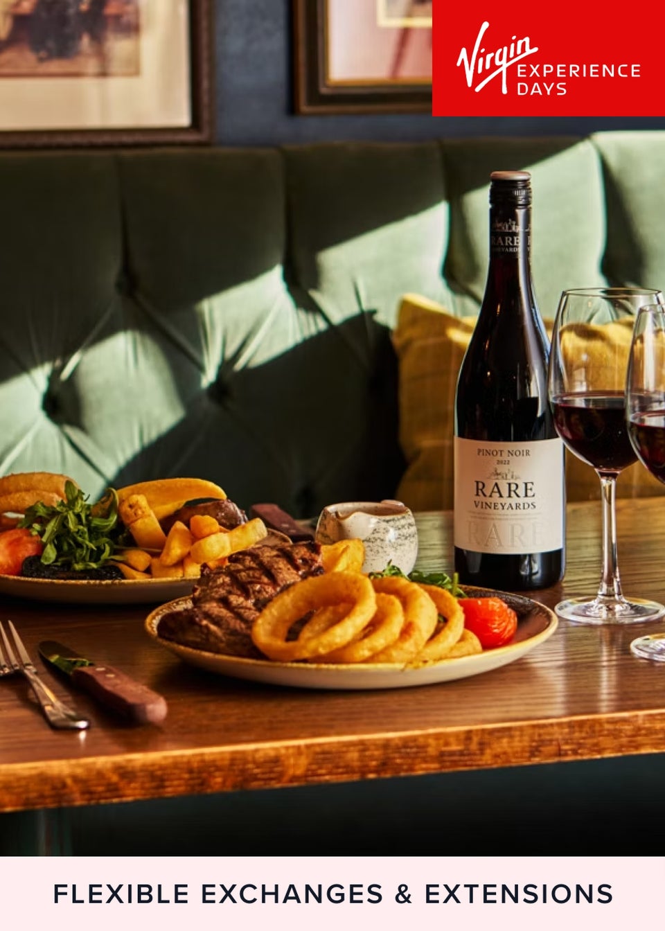 Virgin Experience Days Steak Dining and Wine for Two at a Traditional Pub - 65 Locations
