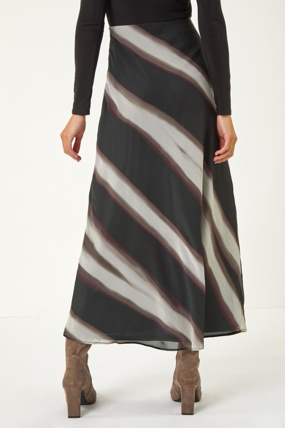 Roman Black Abstract Print A-line Midi Skirt