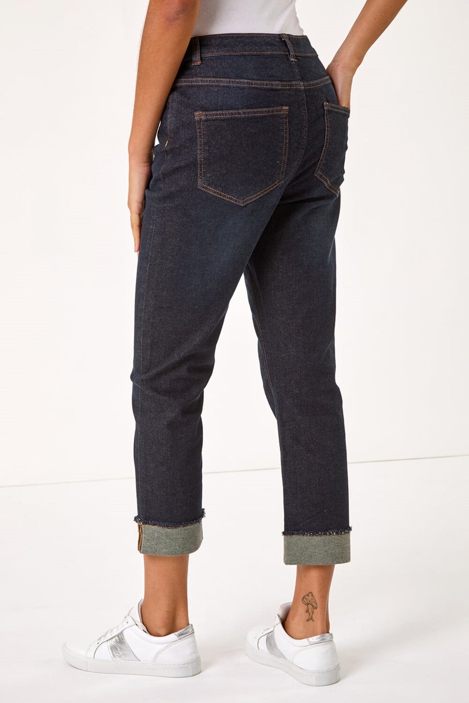 Roman Indigo Slim Leg Turn Up Stretch Jeans