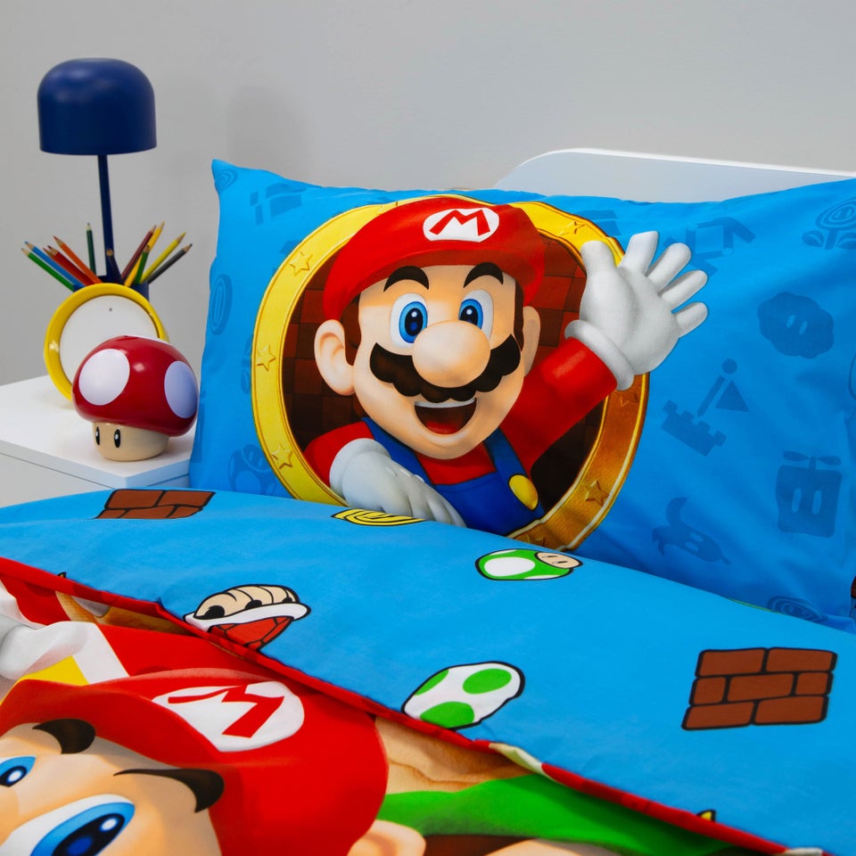 Nintendo Blue Splitter Polycotton Duvet Set