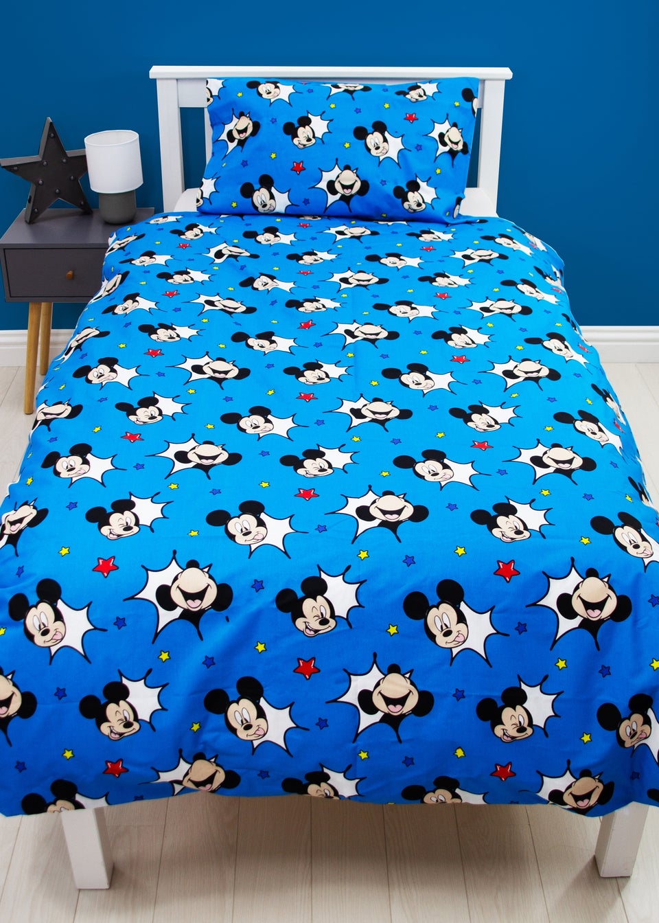 Disney Blue Mickey Mouse Checkerboard Polycotton Duvet Set