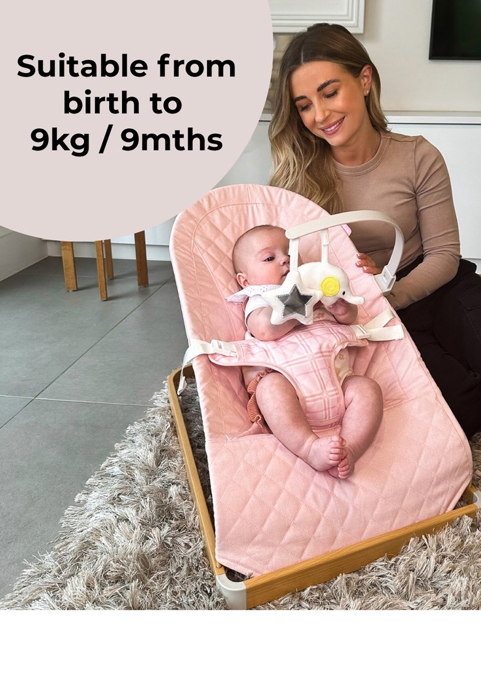 My Babiie Pink Plaid Baby Bouncer Matalan