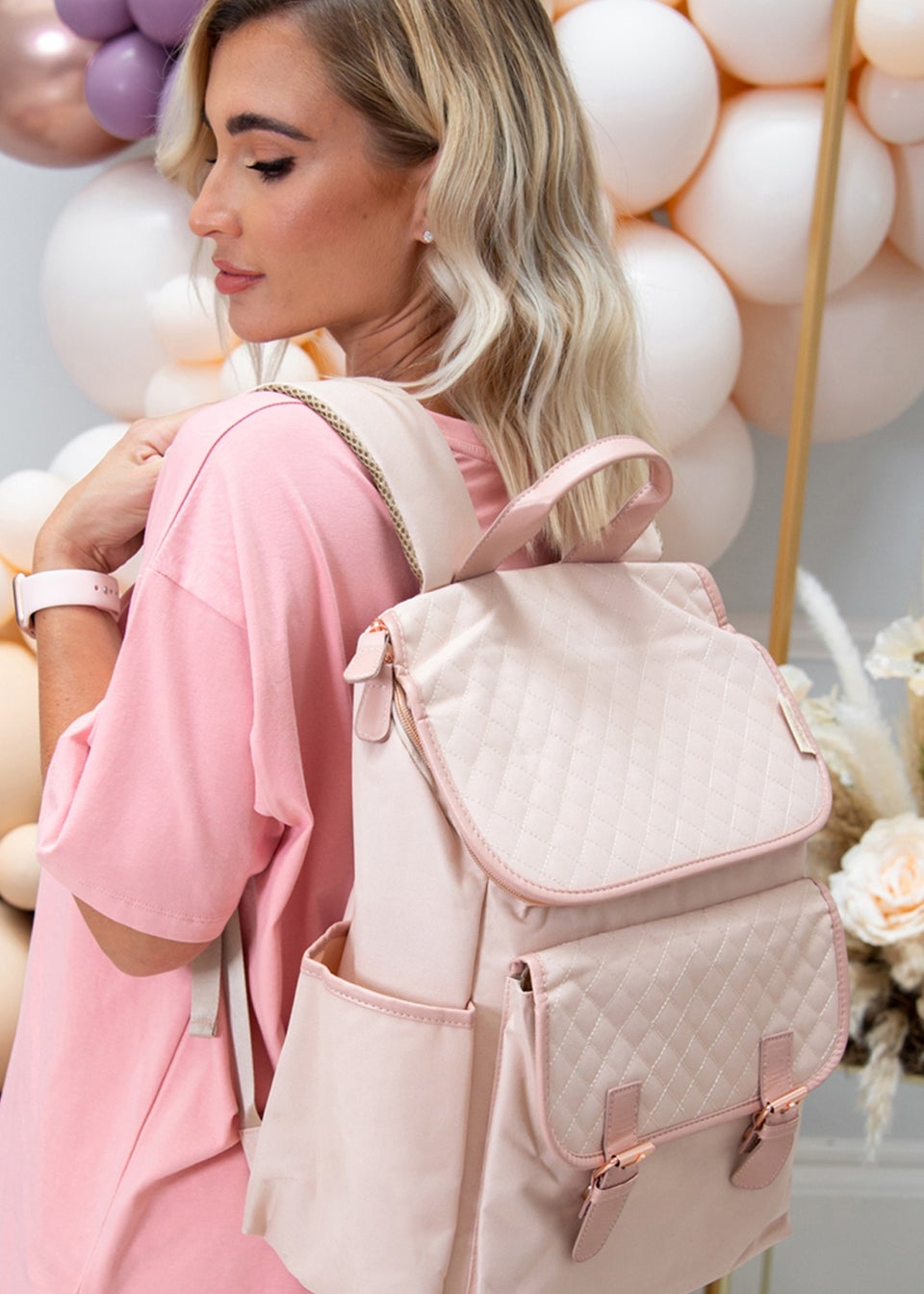 My Babiie Blush Quilted Backpack Changing Bag