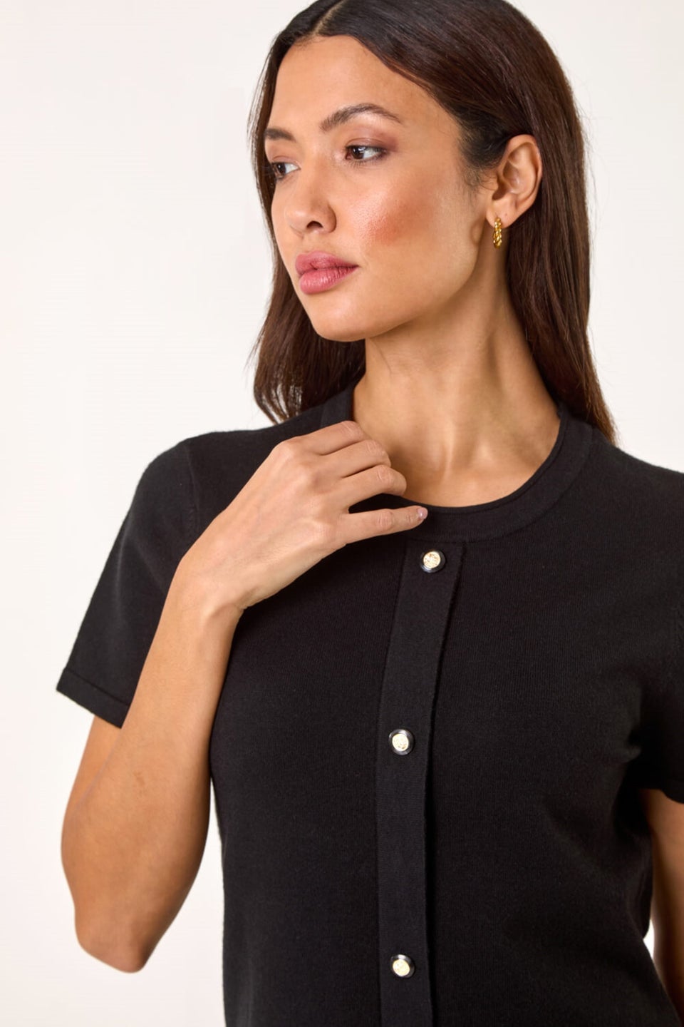 Roman Black Knitted Button Detail A-Line Dress