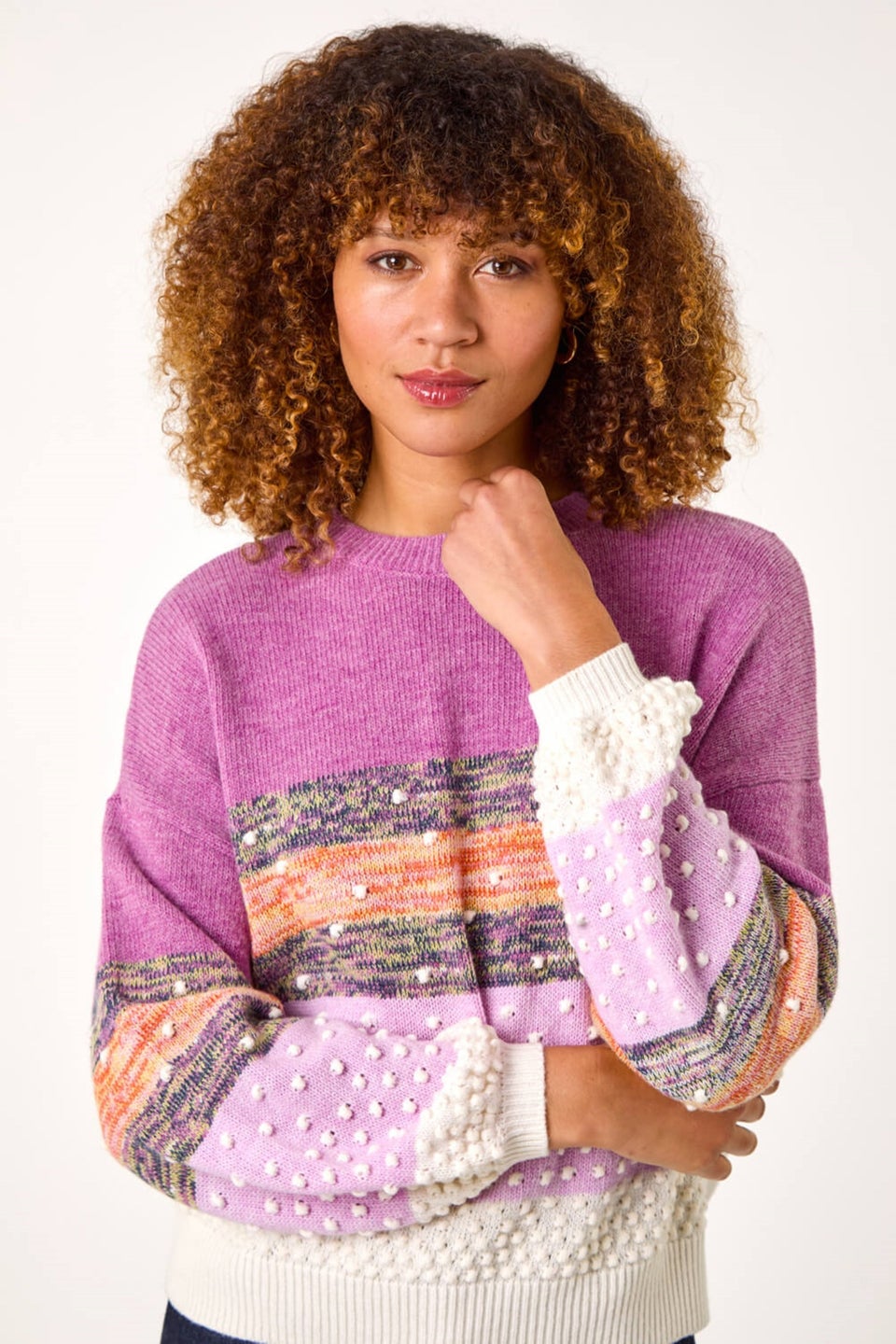 Roman Lilac Textured Bobble Knit Crew Jumper