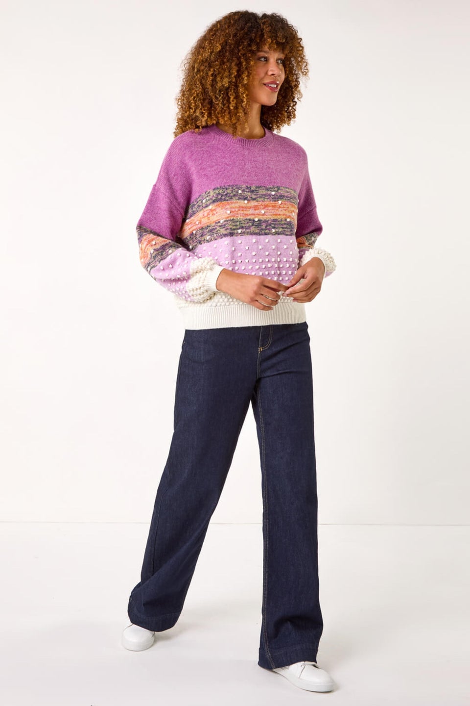 Roman Lilac Textured Bobble Knit Crew Jumper