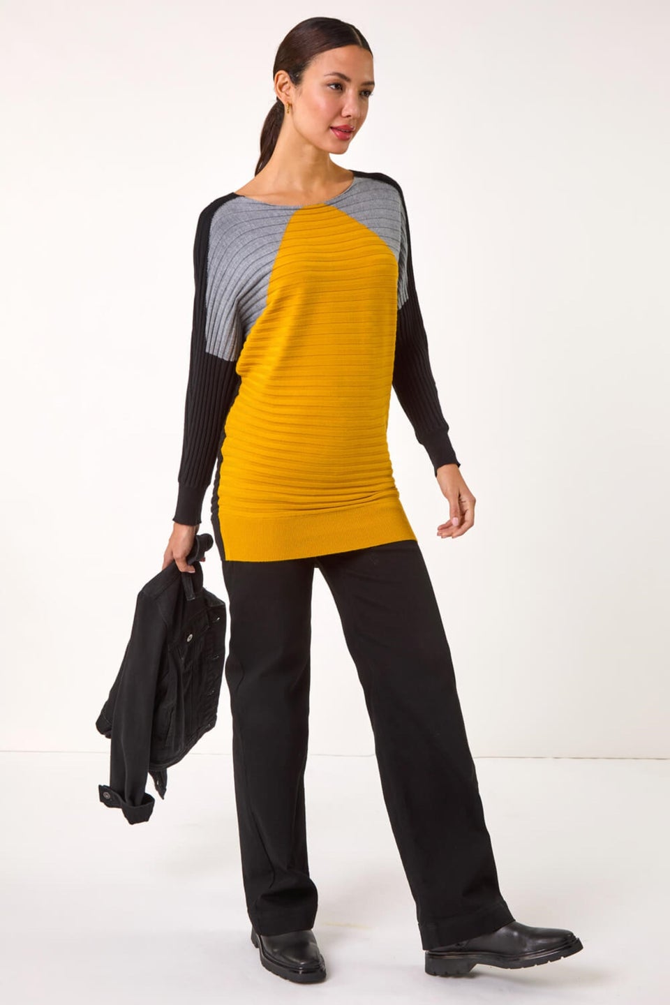 Roman Ochre Colour Block Knit Jumper