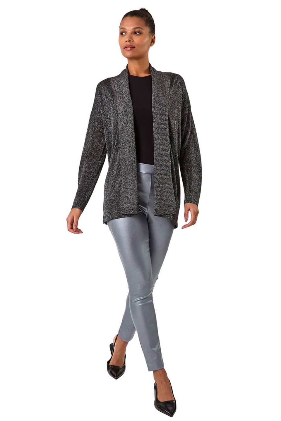 Roman Black Shimmer Longline Knit Cardigan