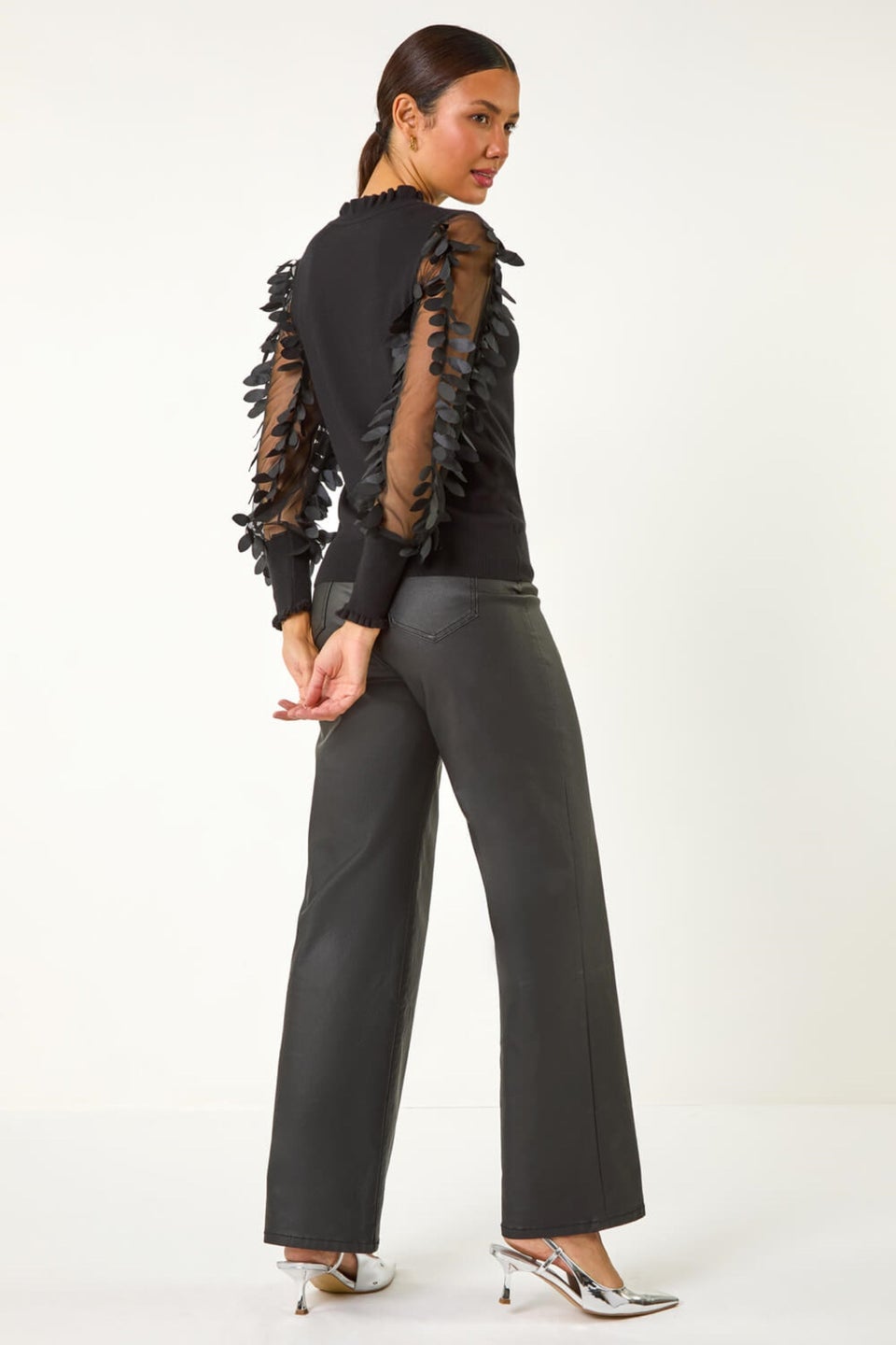 Roman Black Sheer Feather Sleeved Jumper