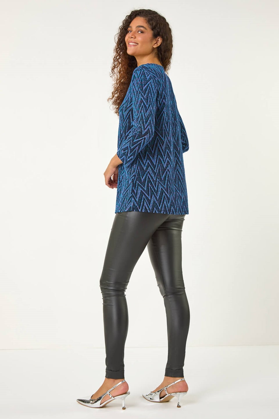 Roman Blue Shimmer Zig Zag Pleat Front Top