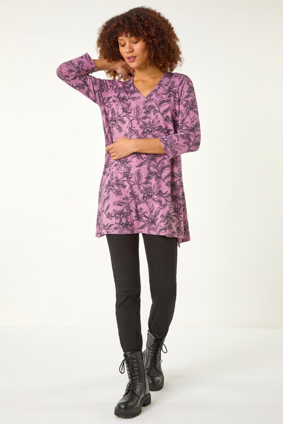 Roman Pink Floral Print Tunic Top