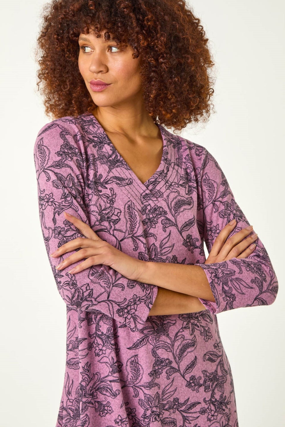 Roman Pink Floral Print Tunic Top